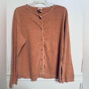 Earth Creations Lagenlook Orange Button-Front Hemp Organic Cotton Cardigan